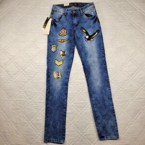 Rebel Love Patch Work blue jeans size 7/8 nwt